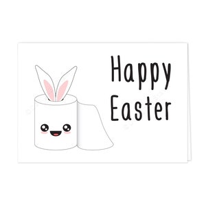 Cartão de Páscoa fofo de coelho kawaii com papel higiênico "Feliz Páscoa"
