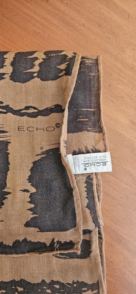 ECHO Scarf Brown Signed Geometric Pattern - image 3