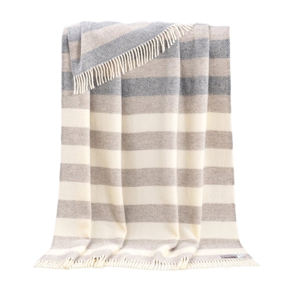 Traditional Megan Wool Throw, Very Soft Stripes, Natural Grey Beige Herringbone Wool Throw, Wool Blanket, Gift, Wedding Gift, One Size