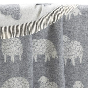 Mima Sheep Soft Grey Wool Throw Woven Soft Cozy Blanket made from Pure Wool Ideal as Bedspread, Housewarming Present image 1