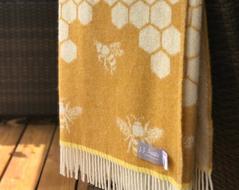 Senfgelbe Biene aus reiner Wolle, Biene und Honig Design Bauernhaus Decke Überwurf, Wolle Wrap, neues Wohndekor Geschenk