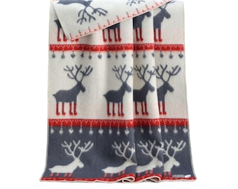 Festive Wool Blanket | Reversible Reindeer Pattern | Made from Real Wool | Housewarming Present
