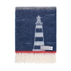 Blue Lighthouse Wool Throw | Nautical Coastal Decor | Gift for Him, Dad, Grandad