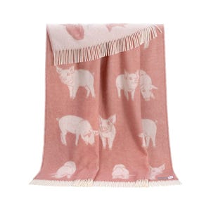 Piglet Wool Throw | Cozy Pink Blanket with Tassels for Chair, Bed & Sofa image 5