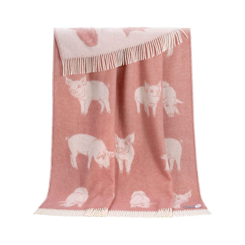 Piglet Wool Throw | Cozy Pink Blanket with Tassels for Chair, Bed & Sofa image 5