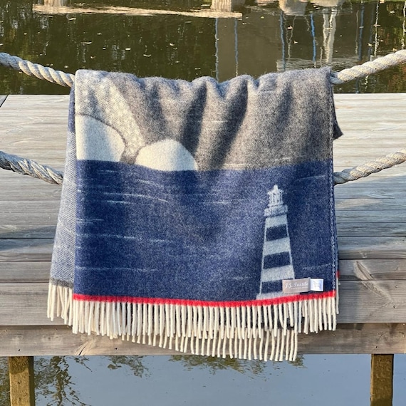 Blue Lighthouse Wool Throw Nautical Coastal Decor Sea Sailing Blanket Gift for Him Dad Grandad Etsy