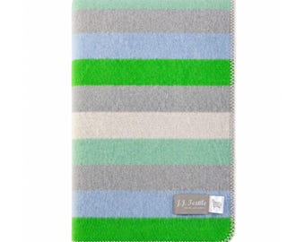 Sea Breeze Stripe Wool Blanket | Chunky Reversible Throw | Mint, Grey, Blue, Green Stripes