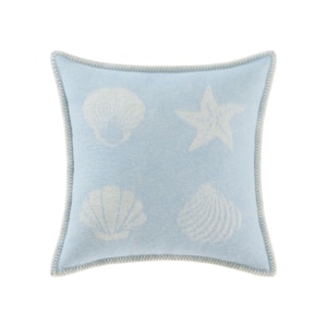 Blue Seashells Cushion Cover, Made from Pure Wool, Fully Reversible, 45 x 45cm/ 18 x 18" Square Pillowcase