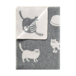 Cat Blanket,  Grey and Off-White Small Reversible Blanket, Soft High Quality Wool Knee Throw, Cot Bed Cover, Winter Small Armchair Blanket