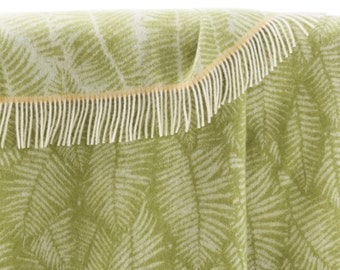 Light Green Stripe Fern Throw, Pure Wool Blanket, Botanical Leaf Pattern Design, For Sofa, Armchair and Gift