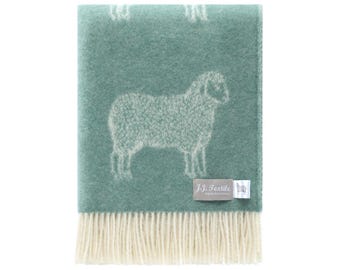 Eucalyptus Green Sheep Wool Throw | Mint Blue Woven Blanket made from Pure Wool | Ideal for Housewarming Gift