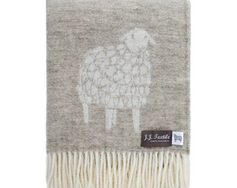 Beige Wool Mima Sheep Throw/ Blanket