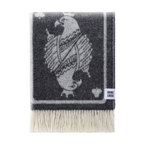Manta de lana monocromática con naipes / Manta tejida hecha de lana merino reciclada / Suave en negro y blanquecino / Regalos para él