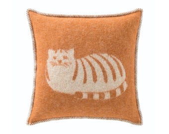 Ginger Cat Cushion Cover | Pure Wool Reversible Square Pillowcase | 45 x 45cm/ 18 x 18 in