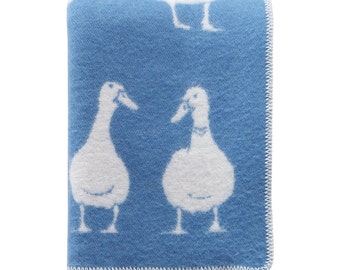 Blue Duck Wool Blanket | Blue and Off White Throw for Chair, Bed & Sofa | Fully Reversible