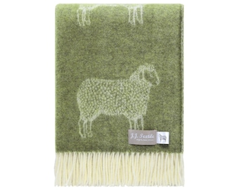 Olive Green Sheep Wool Throw | Woven Blanket made from Pure Wool | Ideal for Housewarming Gift