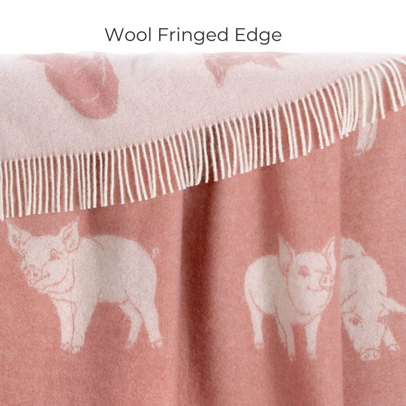 Piglet Wool Throw | Cozy Pink Blanket with Tassels for Chair, Bed & Sofa image 10