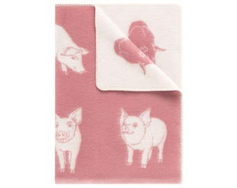 Piglet Medium Blanket | Pink Reversible Wool Throw | Baby Shower Gift