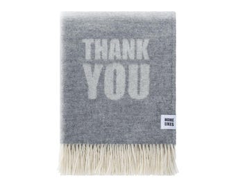Thank You Wool Throw | Woven Blanket made from Recycled Merino Wool | Grey and Off-White Decor | Thankyou Gift