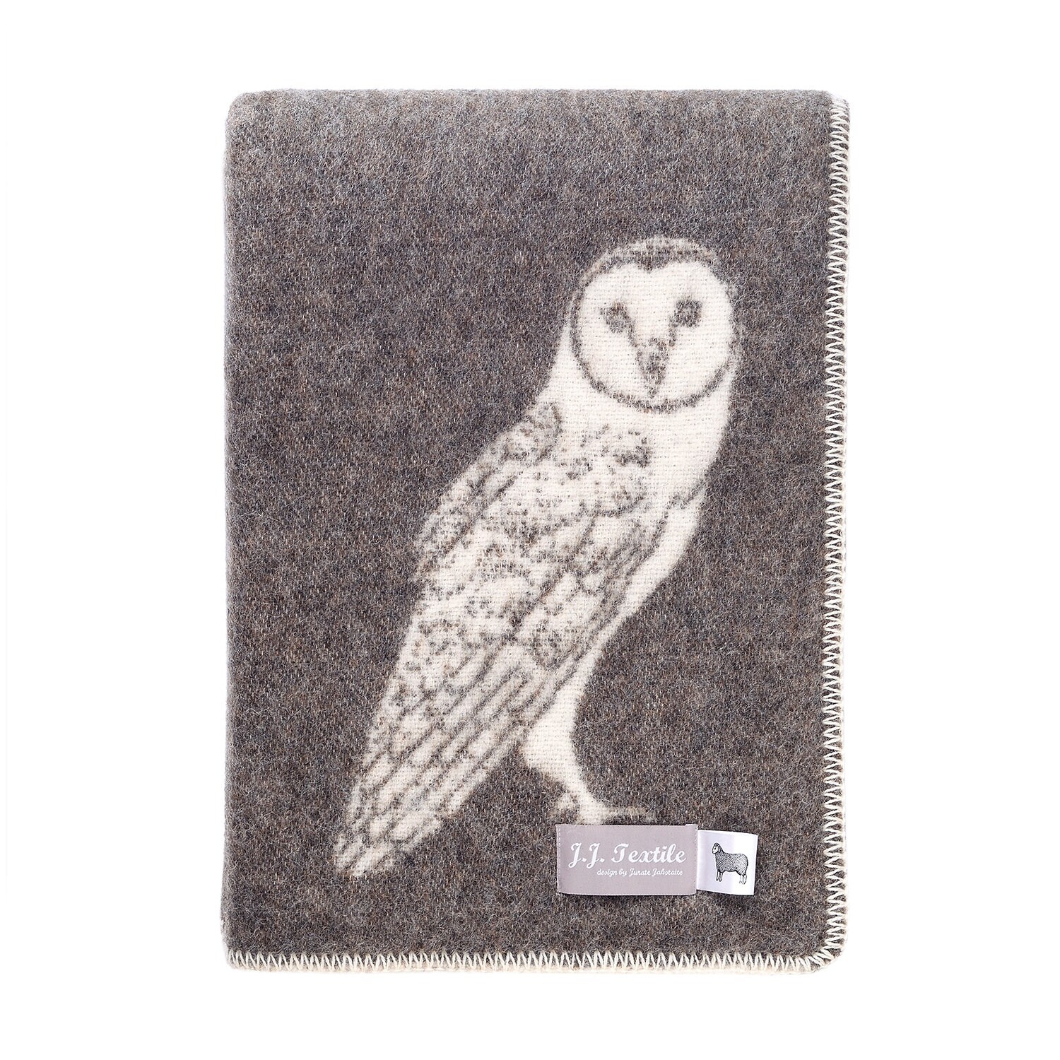 Owl Wool Blanket | Taupe Brown and Off White Throw | For Chair, Bed & Sofa