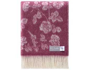 Rose Wool Throw | Wine Colour Flower Blanket | Floral Botanical Decor