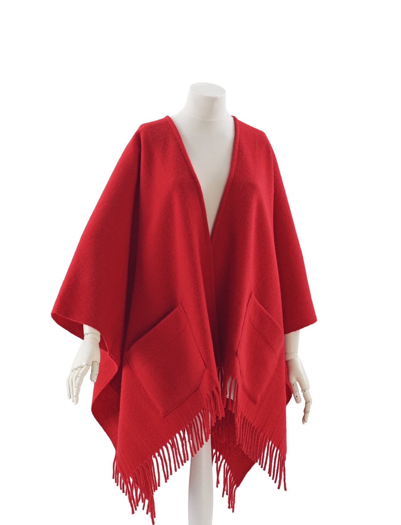 High-quality red plain cape shawl in pure wool coat poncho | Etsy