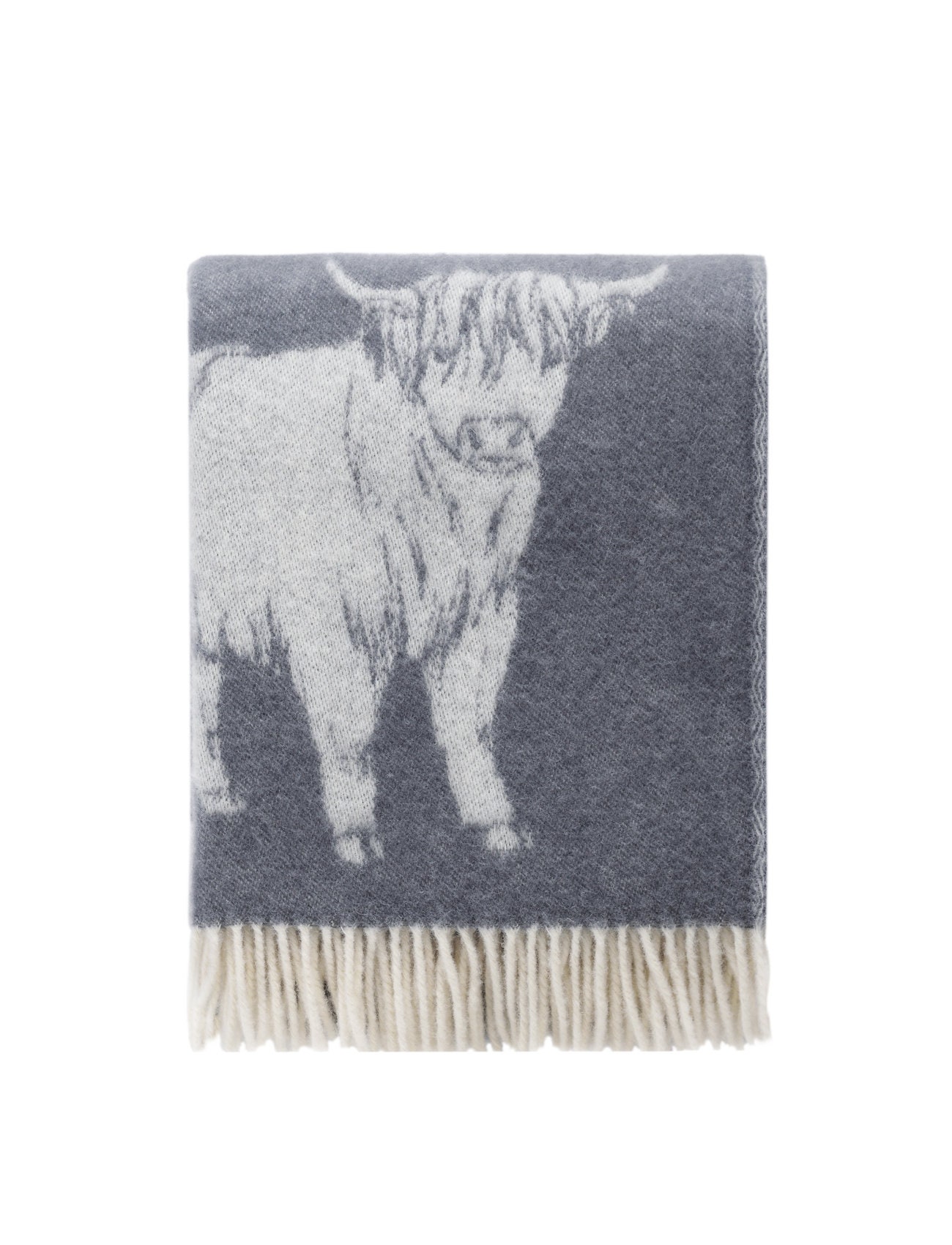 Highland Cow Throw Grey Cattle Blanket Pure Wool Reversible Etsy