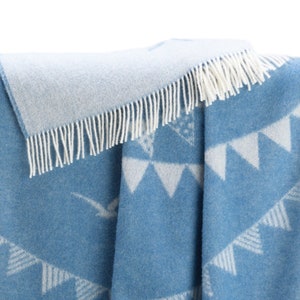 Blue Sea Wool Throw, Nautical Style Boat Sailing Pattern Blanket with Bunting, Present for Him, Dad image 4