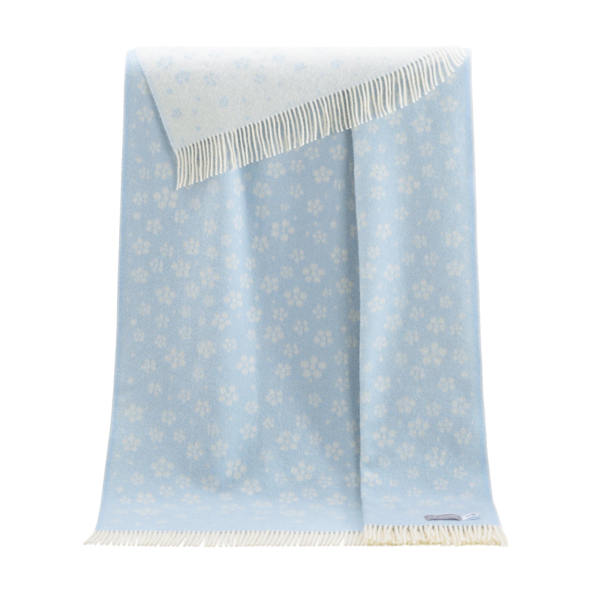 Light Blue Flowers Throw Floral Pure Wool Blanket Summer Etsy Polska
