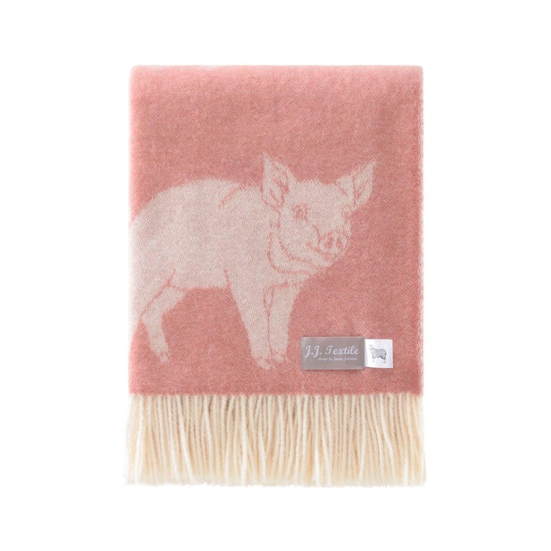 Piglet Wool Throw | Cozy Pink Blanket with Tassels for Chair, Bed & Sofa image 4