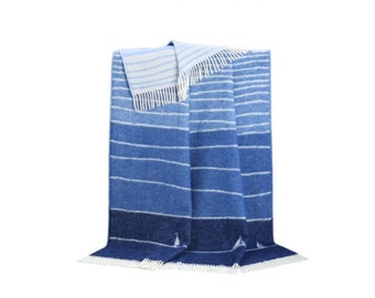 Blue Boat Wool Throw [Nautical seaside theme [great gift for him.