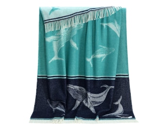 Whale Merino Wool Throw | Super Soft Blanket | Woven from Pure Merino Wool | Housewarming Present