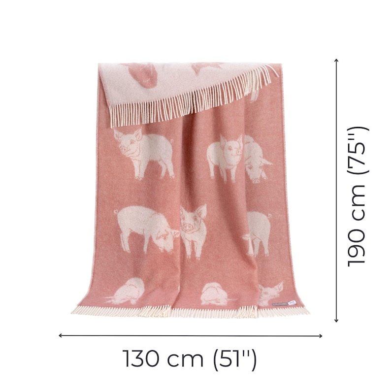 Piglet Wool Throw | Cozy Pink Blanket with Tassels for Chair, Bed & Sofa image 9