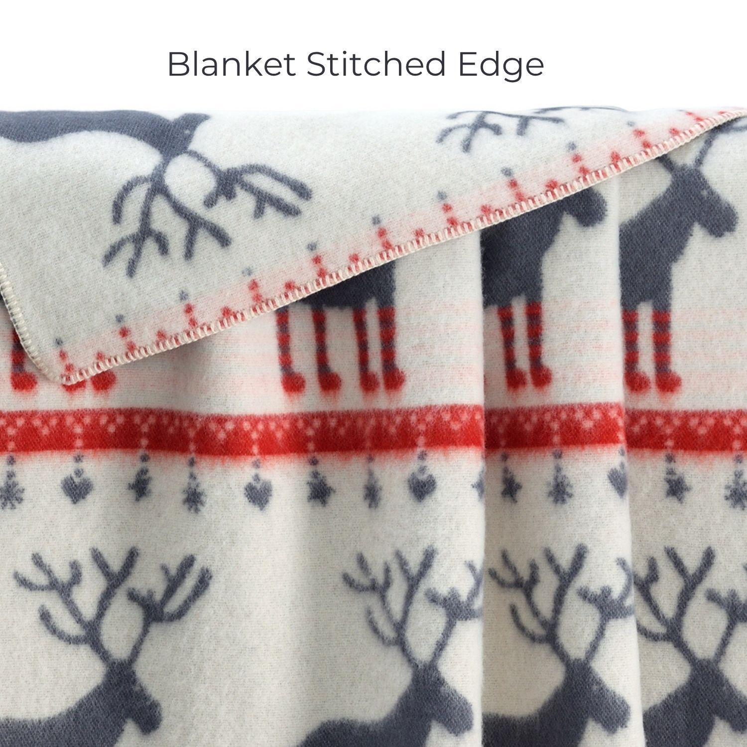 リバーシブルのトナカイ柄ウールブランケット | 本物のウールを使用