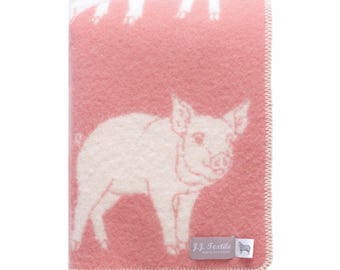 Piglet Wool Blanket | Pink and Off-White Throw for Chair, Bed & Sofa | Fully Reversible