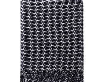 Black Merino Wool and Linen Blend Luxury Throw, Classic Modern Blanket, Elegant Plain Plaid Pattern, For Gift, Sofa and Chair