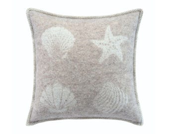 Beige Seashells Cushion | Pure Wool Reversible Pillowcase | 45 x 45cm/ 18 x 18"