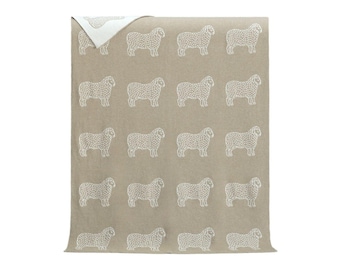 Sheep Pure Cotton Little Blanket | Reversible Blanket | Knitted Throw for Children | Baby Shower Gift
