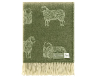 Moss Green Sheep Merino Wool Throw | Woven Blanket made from Pure Merino Wool | Ideal as Bedspread, Housewarming Present