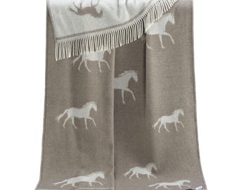 Horse Merino Wool Throw | Woven Blanket made from Pure Merino Wool | Ideal as Bedspread, Housewarming Present