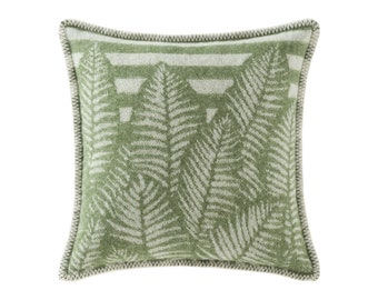 Green Fern Cushion Cover, Made from Pure Wool, Fully Reversible, 45 x 45cm/ 18 x 18" Square Pillowcase