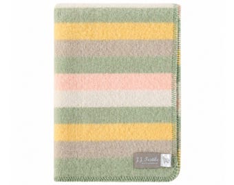 Sage Meadow Stripe Wool Blanket | Chunky Reversible Throw | Sage, Yellow, Blush Pink and Oat Stripes