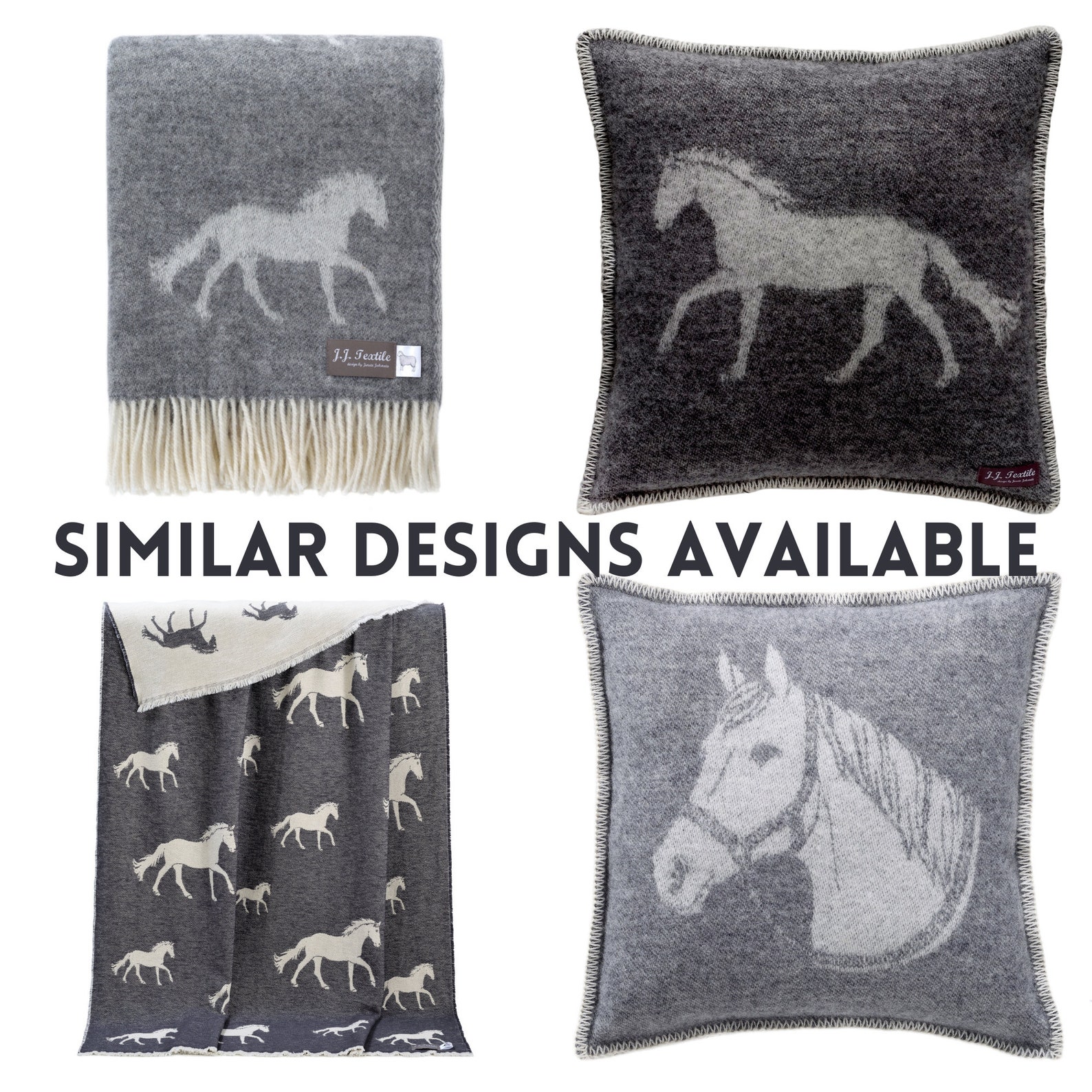 Grey Horse Cushion Cover From Pure Wool is for Any Room Décor Etsy