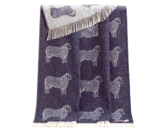 Aubergine Sheep Wool Throw | Woven Deep Lilac Blanket made from Pure Wool | Ideal as Bedspread, Housewarming Present, Nursery