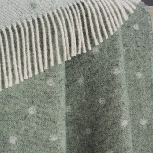 Green Polka Dot Wool Throw | Woven Soft shops Blanket made from Pure Wool | Ideal as Bedspread, Housewarming Present, Nursery