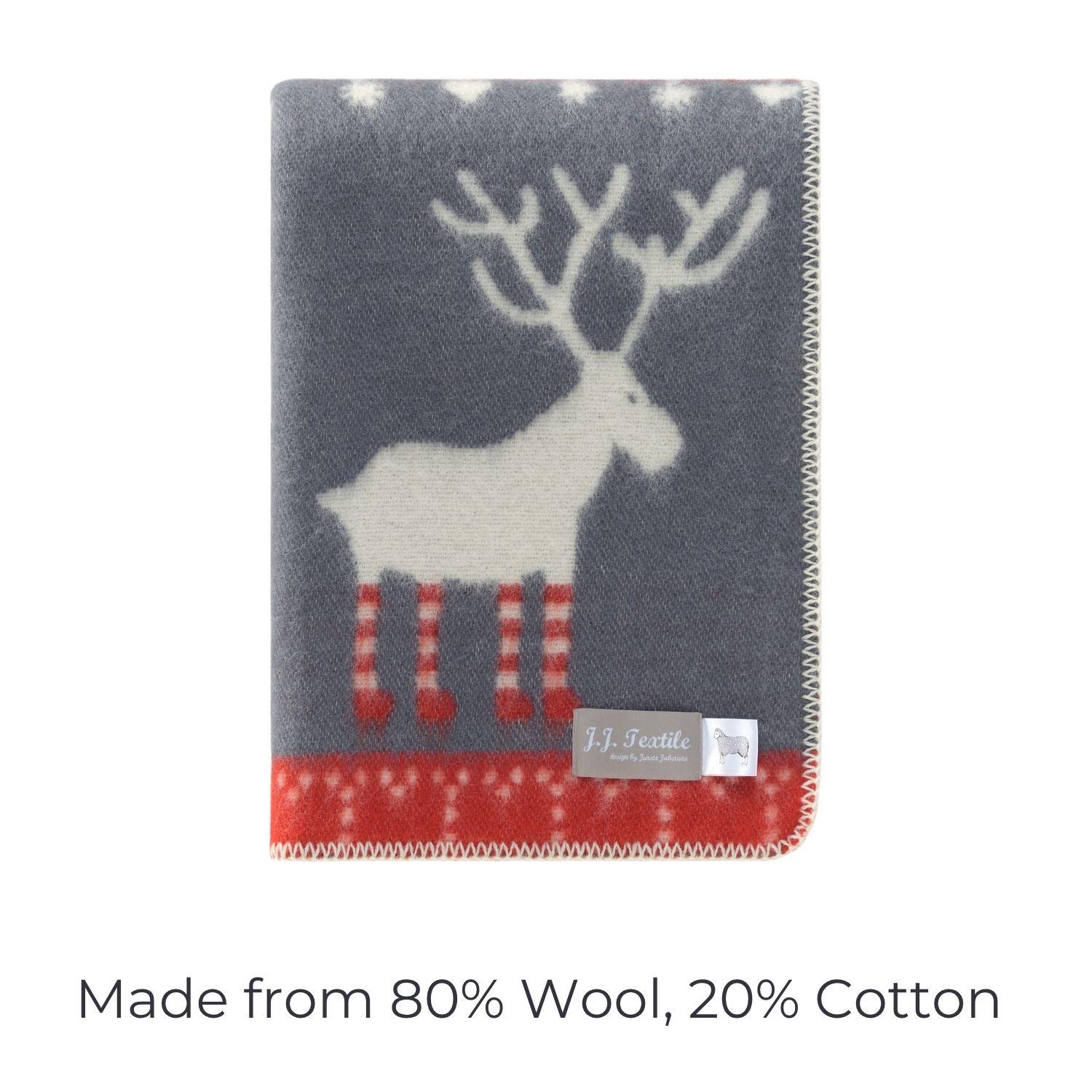リバーシブルのトナカイ柄ウールブランケット | 本物のウールを使用