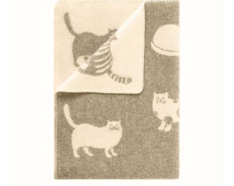 Brown Cat Medium Blanket | Brown Reversible Wool Throw | Baby Shower Gift