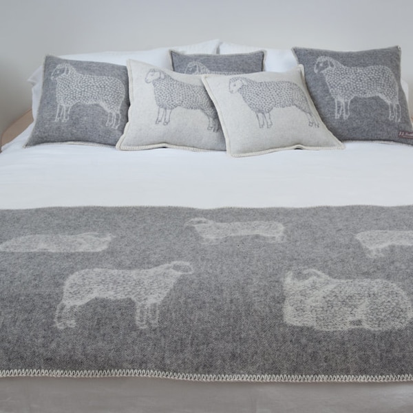 Sheep Grey Small Throw, Made from Pure Wool, Woven Bed Runner, Wool Wrap, Soft Bedspread, Interior Accessory