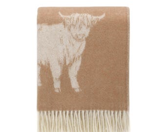 Brown Highland Cow Wool Throw | Woven from Pure Wool