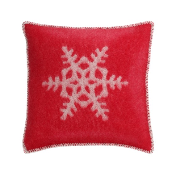 Red Snowflake Cushion Cover Pure Wool Reversible Pillowcase 45 X 45cm 18 X 18 Etsy Canada